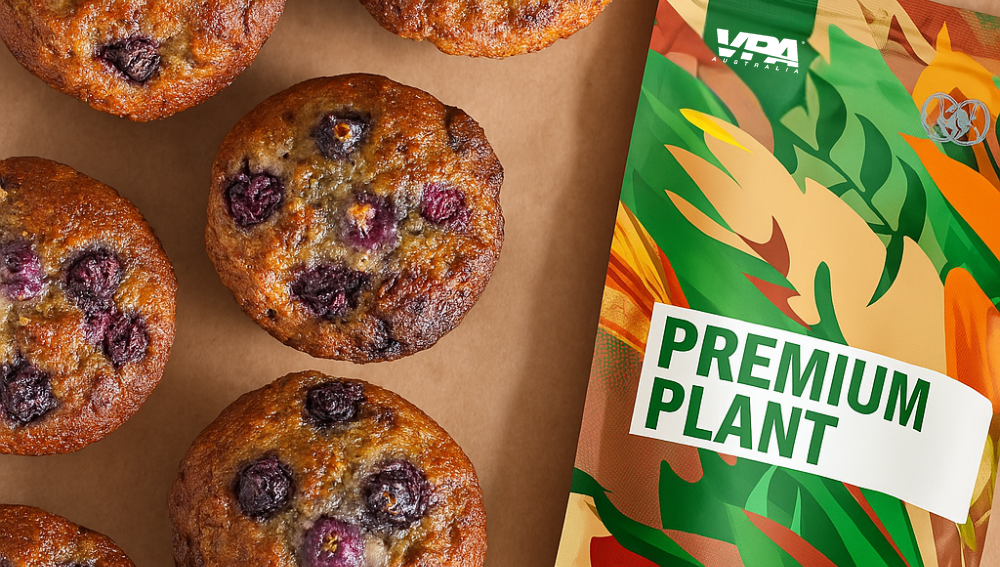 Vegan Lemon Glazed Blueberry Protein Muffins